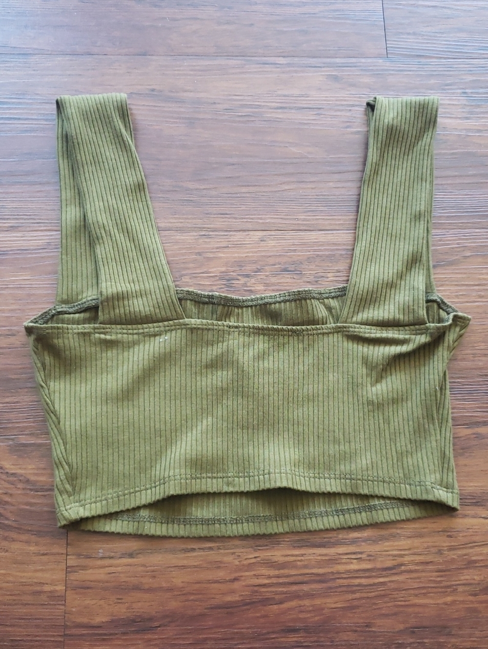 Reformation Olive Ribbed Square-Neck Crop Tank Top Size Small Boho Streetwear